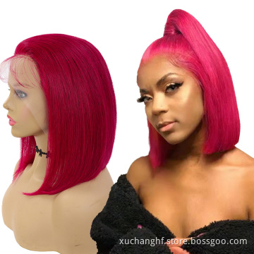 Pitaya Red Brazilian Human Hair 13x4 Lace Front colored bob Wig,Pre Pluck colorful Virgin Hair Lace BOB Wig For Black Women